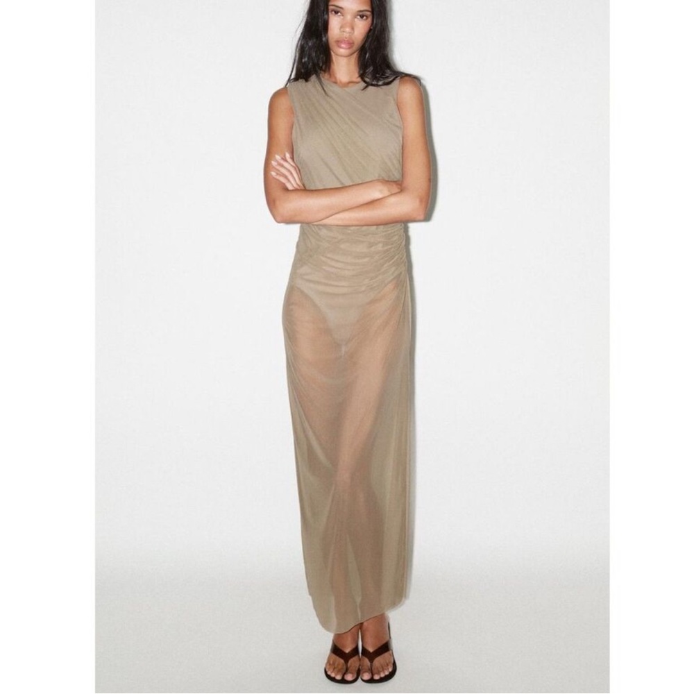 NWT ZARA Sheer Tule Mesh Midi Bodycon Dress 4772/353
